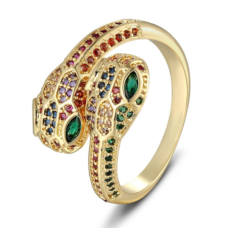 Punk Snake Rings For Women Rainbow CZ Stones Party Opening