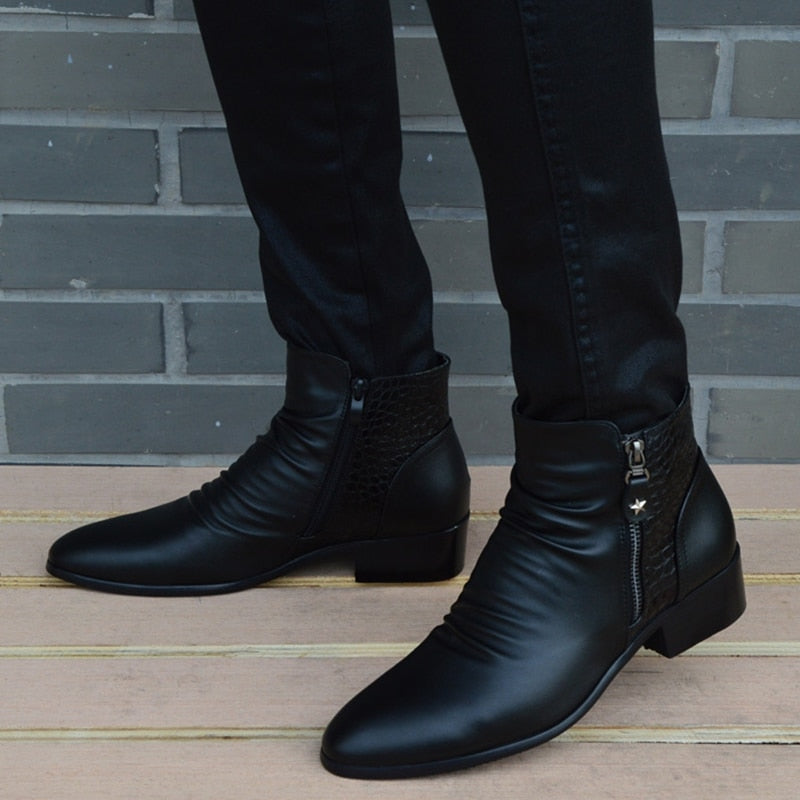 Fashion Ankle Boots Men High Top Zip Suit Shoes Black Dress Boots Autumn Shoes Men
