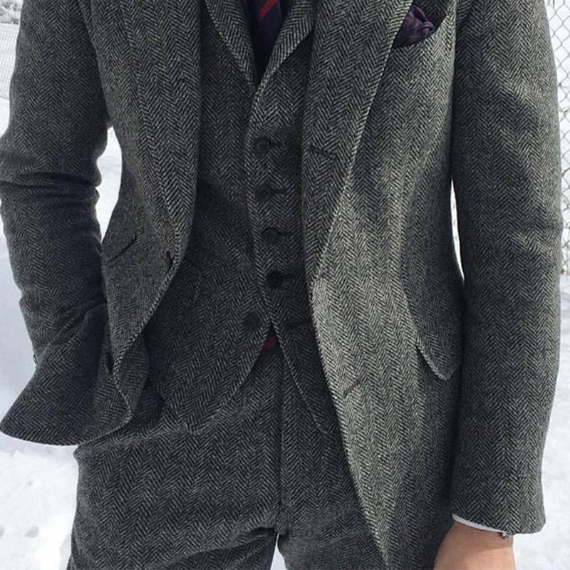 Tuxedo for Mens: Gray Wool Tweed Winter Men Suit For Wedding Formal Groom Tuxedo