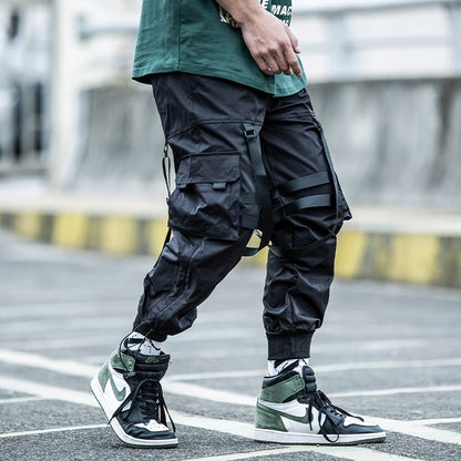 Harajuku jogger Hip hop Ribbon paratrooper Men clothes multi-pocket