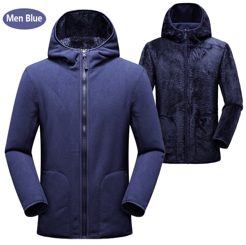 Unisex Reversible Hoodie Women Pullover Sweatshirts Winter Warm Polar/Coral Coats