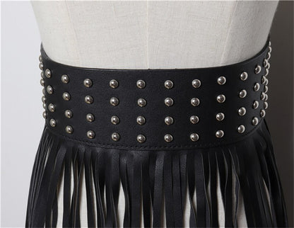 Fantastic Long Fringe Belt Black Leather Designer Belts For Women Long Tassels
