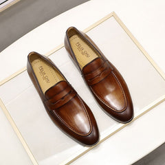Size 6-13 Spring Autumn Mens Penny Loafers Genuine Leather Hand