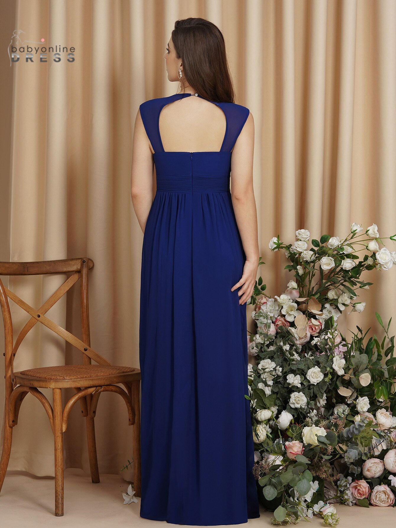 Homecoming Dresses: Long Chiffon Prom Dresses V-Neck Sleeveless Crystal