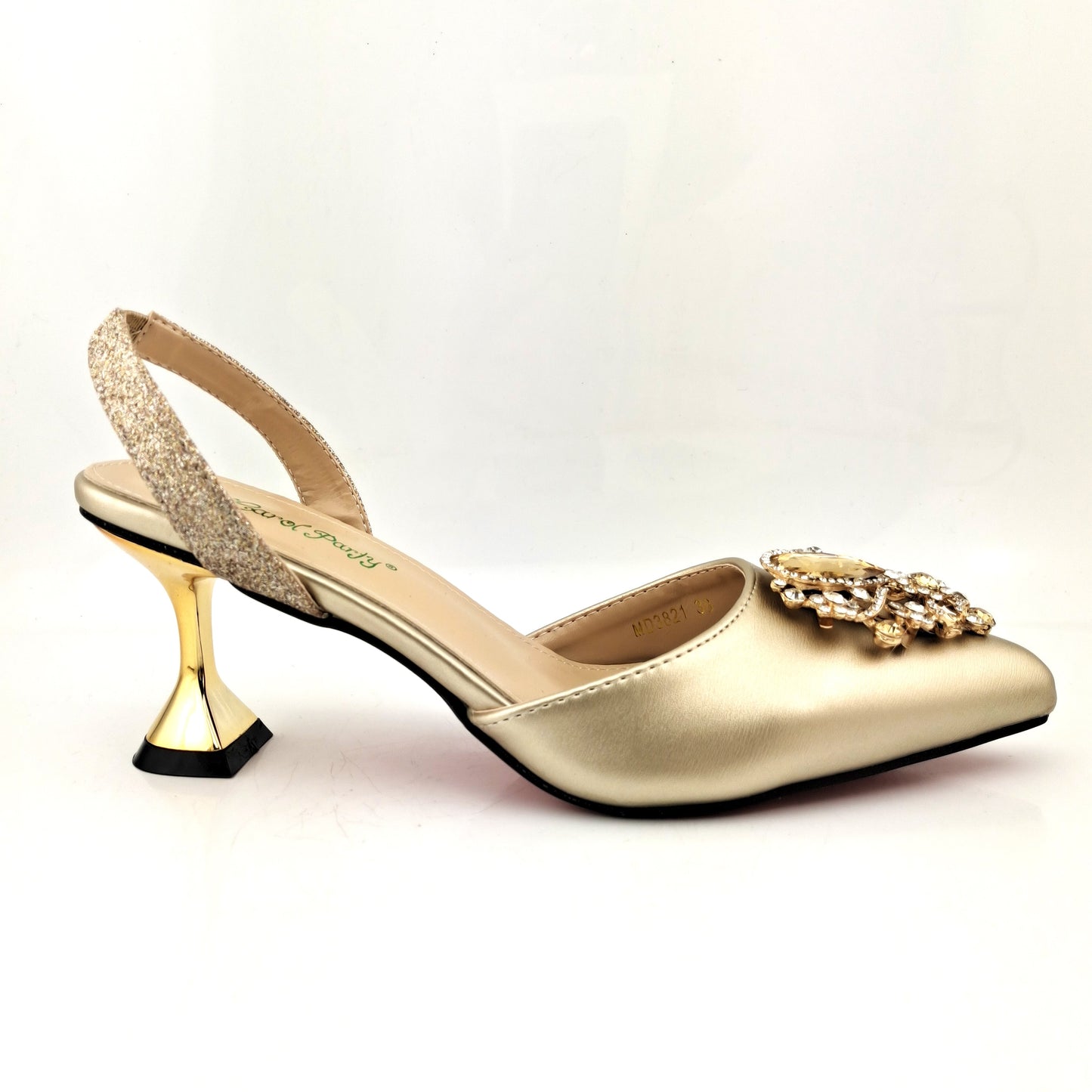 Noble and Elegant Classic vintage rhinestone accessories Ladies Shoes and Bag Set in Gold Color