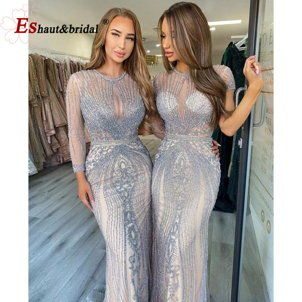 Evening wear Dresses: Wedding Evening Night Dresses Short Sleeves O Neck Beading
