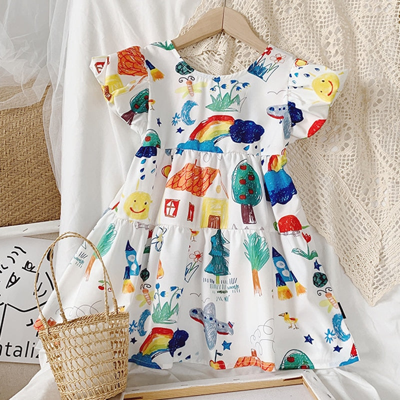 Girls Dress Strap Hollow Embroidery Casual Sleeveless Party Princess Dress