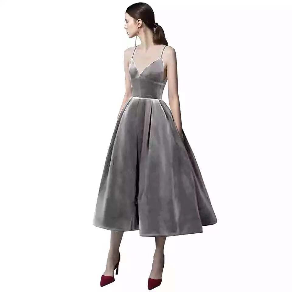 Homecoming Dresses: Plus size customized Elegant Velvet Women Party Dress V Neck