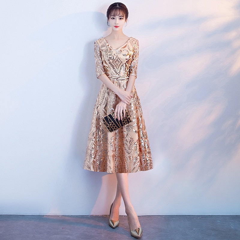 Evening wear Dresses: Women Banquet A- Line Dresses Slim V-Neck Host Formal Gown