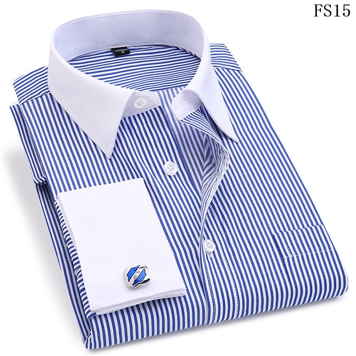 Classic Black French Cufflinks Men's Business Dress Long Sleeve Shirt