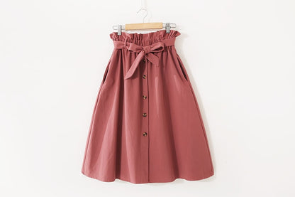 Women Casual Cotton Skirts Spring Summer Korean Style Solid Elegant High