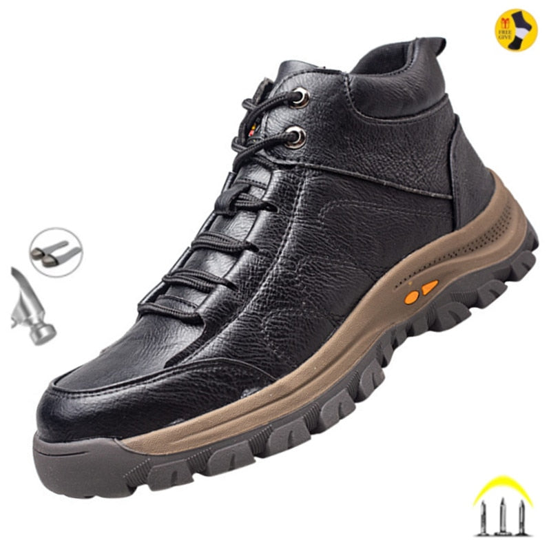 Men Leather Safety Work Boots Steel Toe Puncture-proof Indestructible