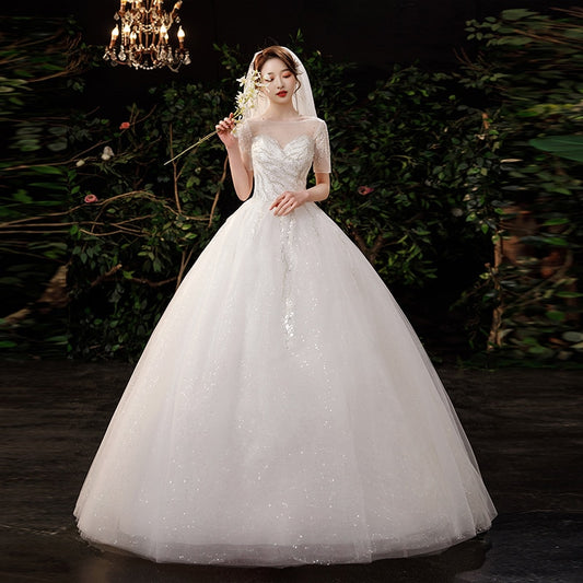 White Bridesmaid Dresses: White Wedding Dress Short Sleeves Sequined marriage