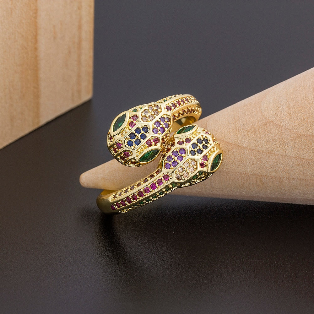 Punk Snake Rings For Women Rainbow CZ Stones Party Opening