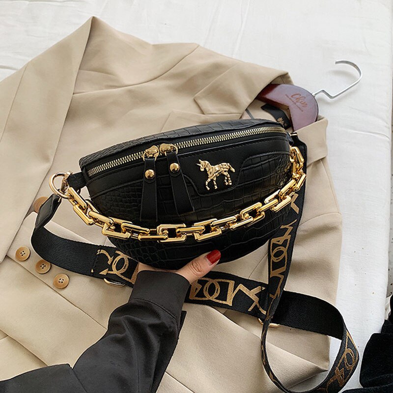 Thick Chain Waist Bag Women Luxury Leather Fanny Pack Female Fashion