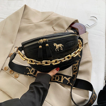 Thick Chain Waist Bag Women Luxury Leather Fanny Pack Female Fashion