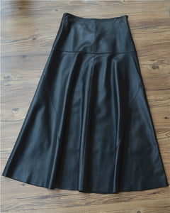 Maxi Skirt Winter Women Splendid Genuine Leather Flared Gonne Female Umbrella
