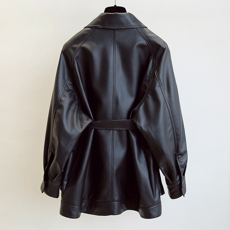 FTLZZ Slim PU Coats Women Faux Leather Jackets Vintage Motor Biker Jackets