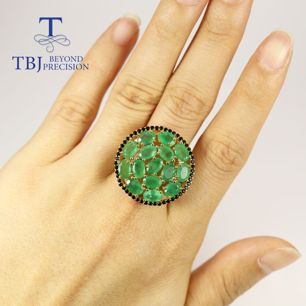 Luxury Natural zambia Emerald oval 4*6mm big Ring 925 sterling silver Women