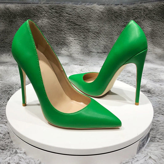 Green Women Pointy Toe High Heels 8/10/12cm Fashion Slip On Stilettos Ladies
