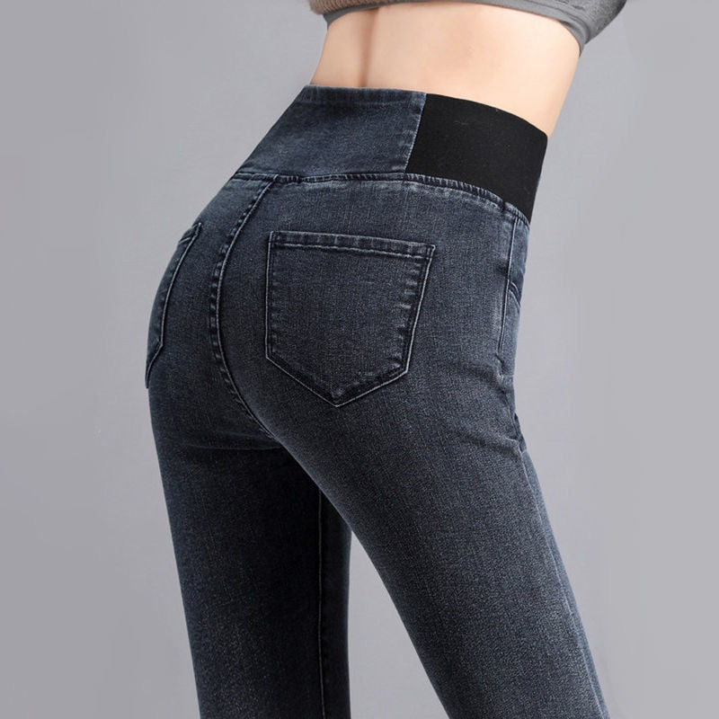 Vintage High waist skinny denim pencil pants Women's large size casual