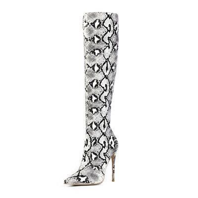 Women Snake Boots Pointed Toe Women High Boots Ladies