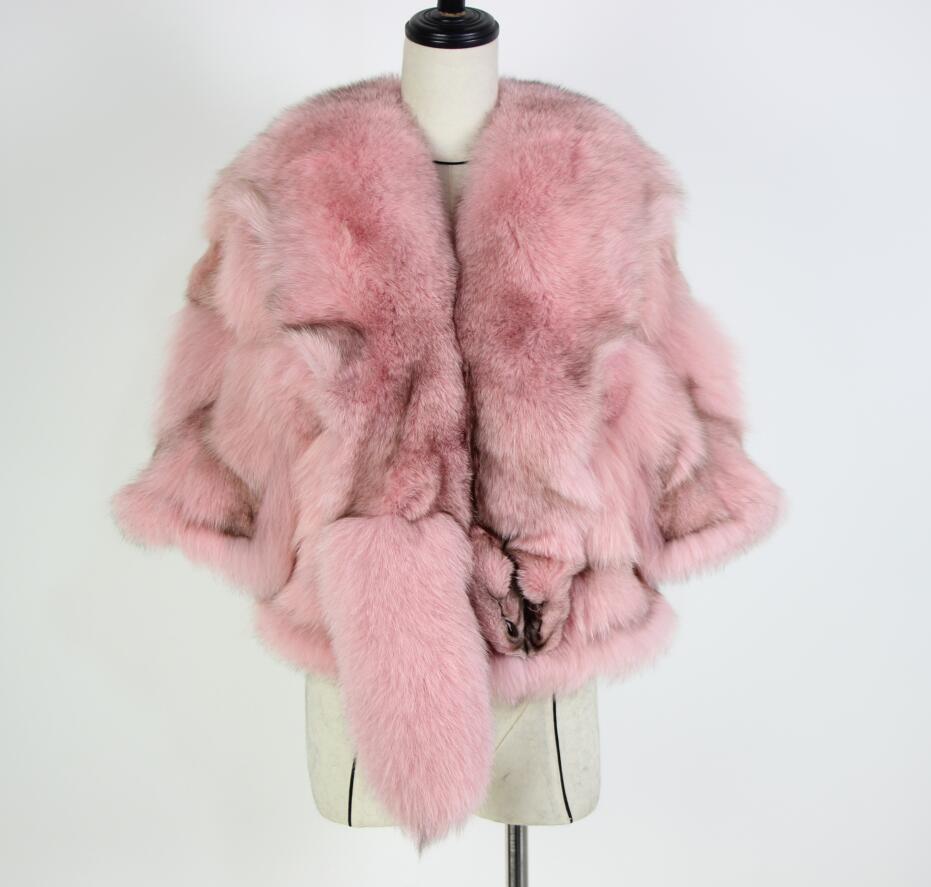 Winter Cloak Warm  Women Cardigan big real Fox Fur Collar Cape Fashion Solid