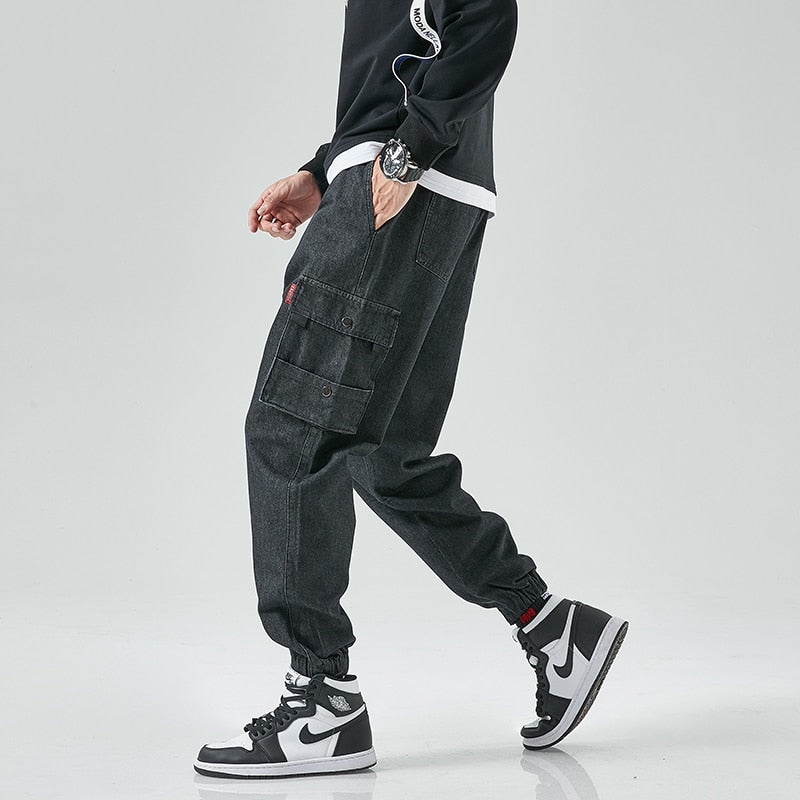 Hip Hop Cargo Jeans Pants Men Fashion Casual Harem Joggers Trousers Men