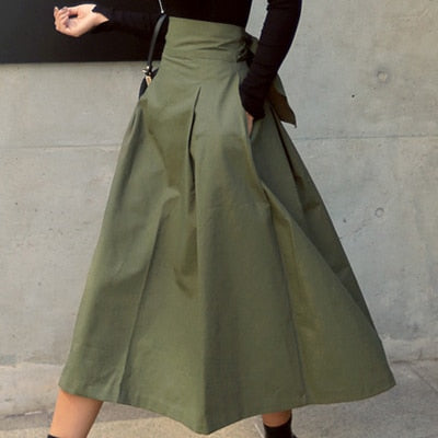 Skirts Womens Korean Fashion Solid Color Big Swing Ladies Skirt Long Skirt