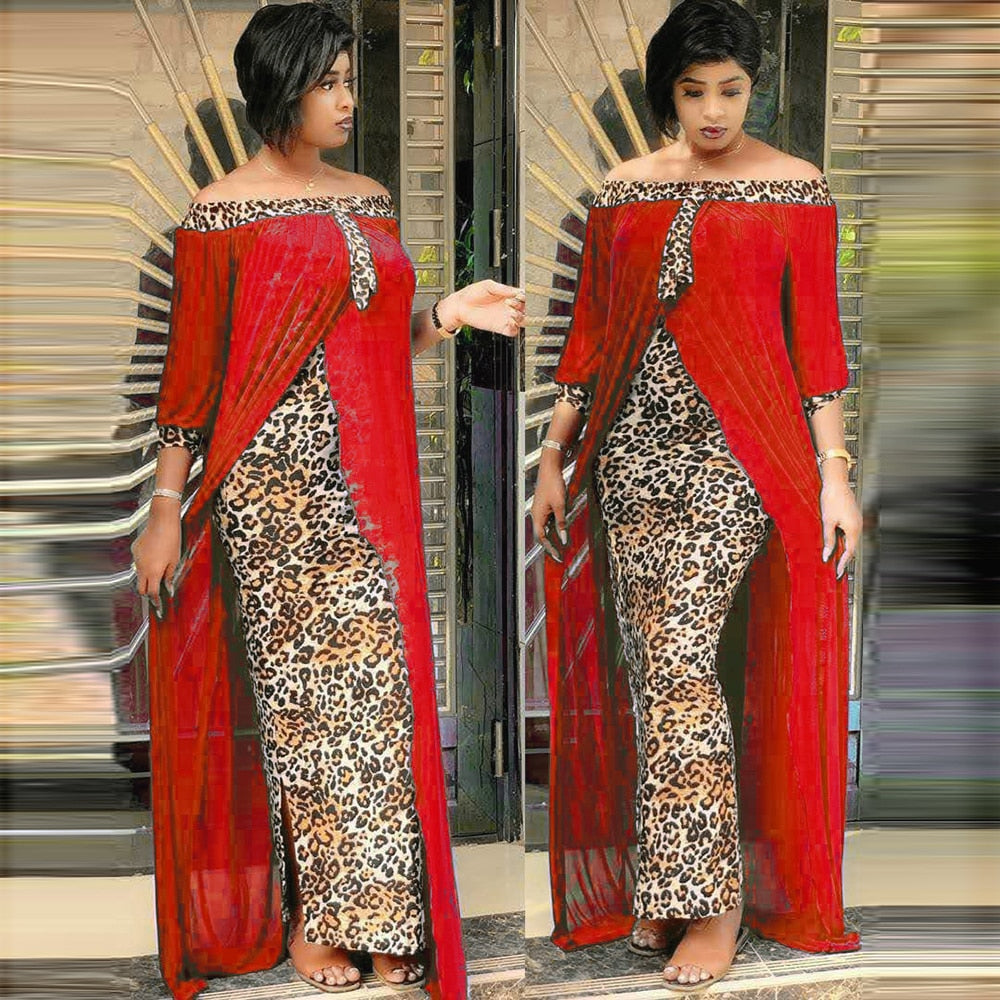 Leopard Loose Bodycon Fashion outdoor Women Maxi  Dress Leisure Patchwork