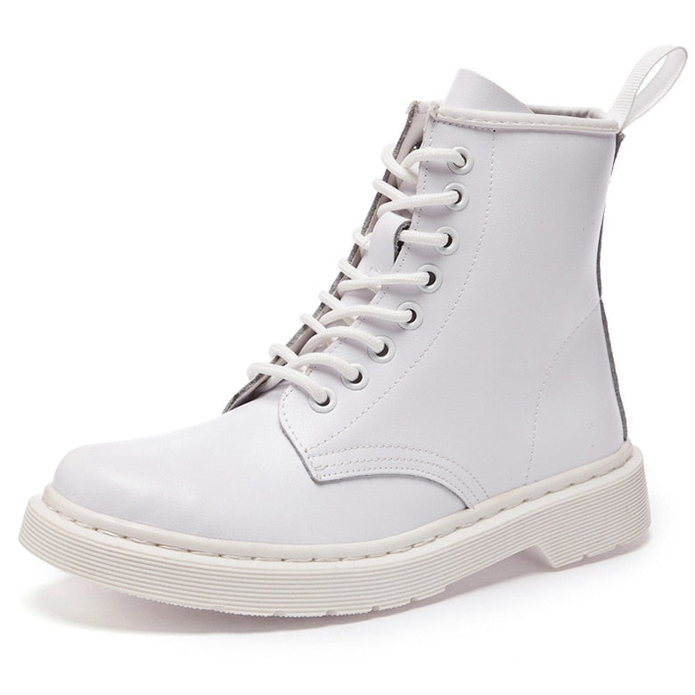 Genuine Leather Boots Women White Ankle Boots Motorcycle Boots Female
