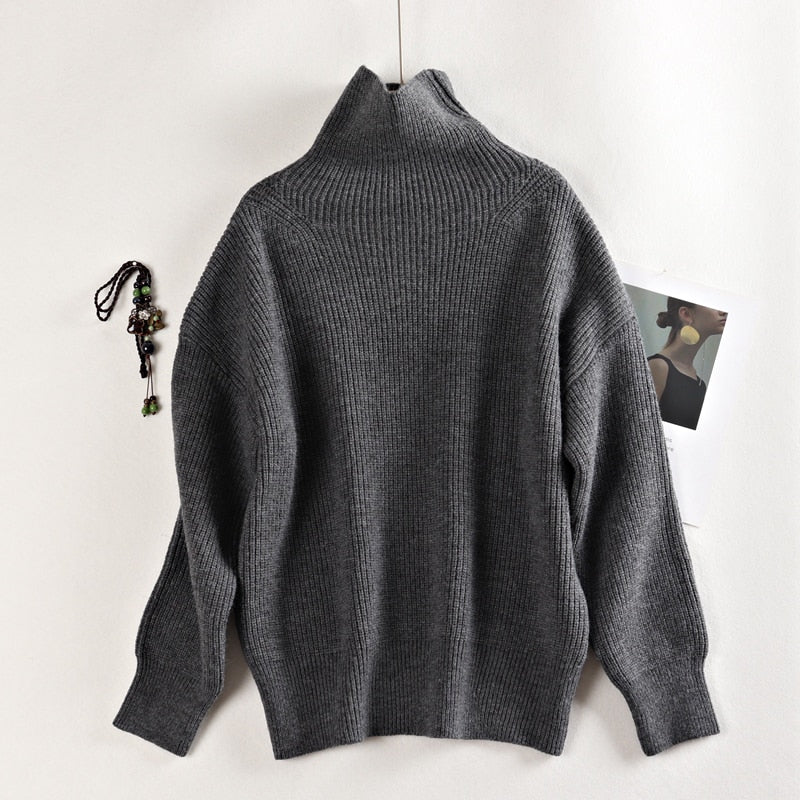 Wool Women's Sweater Autumn Winter Warm Turtlenecks Casual