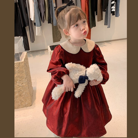 Girls Dress Gold Velvet Party Princess Dresses For Year Autumn Children