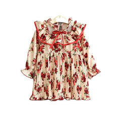 Girls Chiffon Floral Dress Autumn Spring Children Clothing European