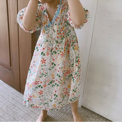 Summer Girls Dress Japanese And Korean Style Sweet Pastoral Style V-Neck