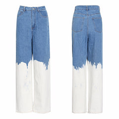 Casual Loose Painted Women Full Length Jeans High Waist Hit