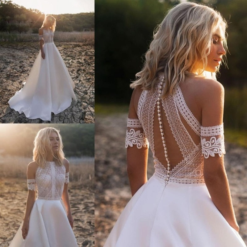 White Bridesmaid Dresses: Bohemian Wedding Dress For Brides Off The Shoulder Lace