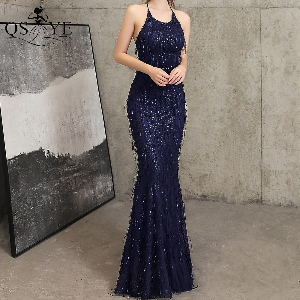 Homecoming Dresses: Evening Dresses Sequin Mermaid Long Party Dress Halter Neck