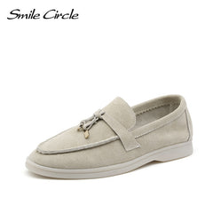 Smile Circle loafers Women Slip-On flats shoes Genuine Leather