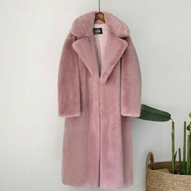 Women Winter Warm Faux Fur Coat Thick Women Long Coat Turn Down