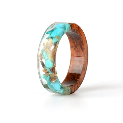 Wood Resin Ring Transparent Epoxy Resin Ring Fashion Handmade Dried Flower