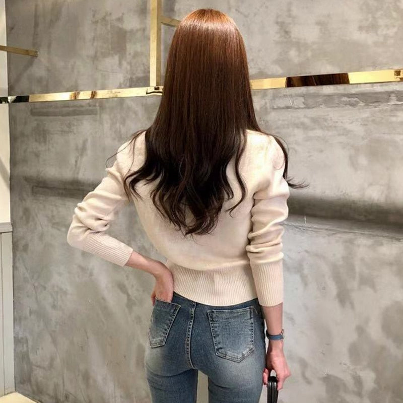 Fashion Women Cardigan Sweater Spring Knitted Long Sleeve Short Coat