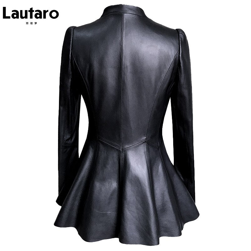 Autumn Black Slim Soft Pu Leather Jacket Women Deep V Neck