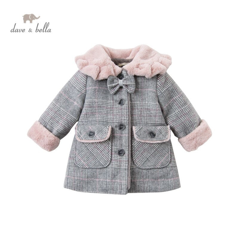 winter baby girls fashion removable bow plaid padded coat