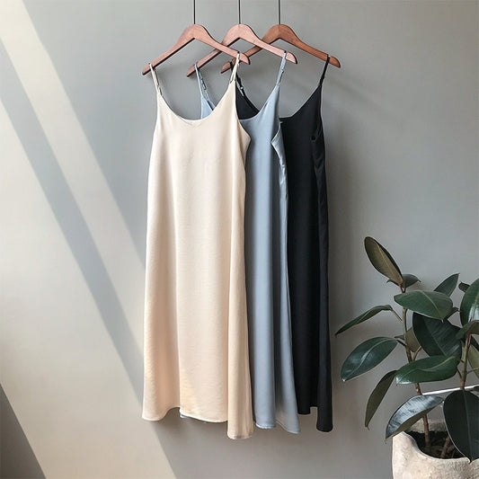 Spring summer Woman Tank Dress Casual Satin Sexy Camisole Elastic Female Home Beach Dresses v-neck camis sexy dress