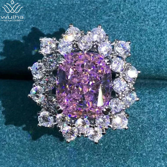 Solid 925 Sterling Silver 3EX Cushion Cut 6CT VVS Pink Created Moissanite