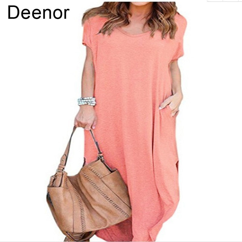 Plus Size 5XL Sexy Women Dress Summer Solid Casual Short Sleeve Maxi Dress For Women Long Dress