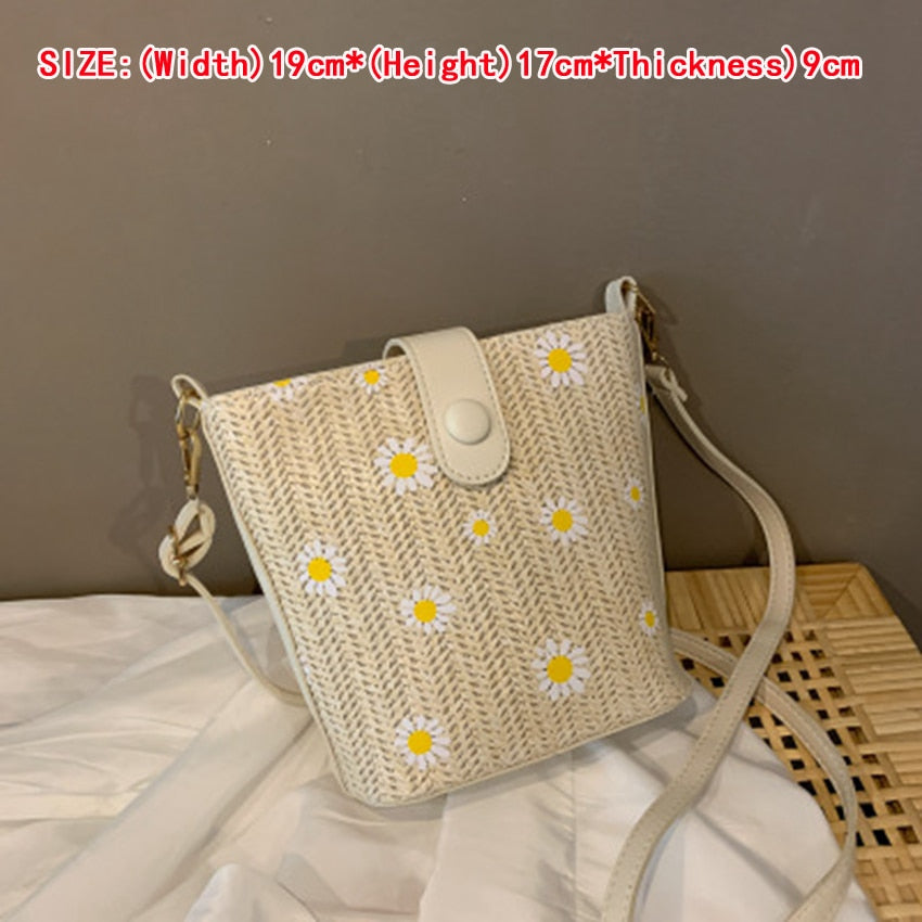 Small Straw Bucket Bags For Women Summer Crossbody Bags Lady Travel