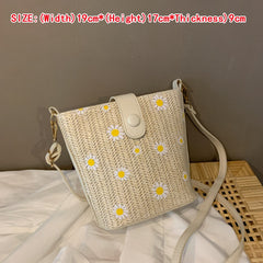 Small Straw Bucket Bags For Women Summer Crossbody Bags Lady Travel
