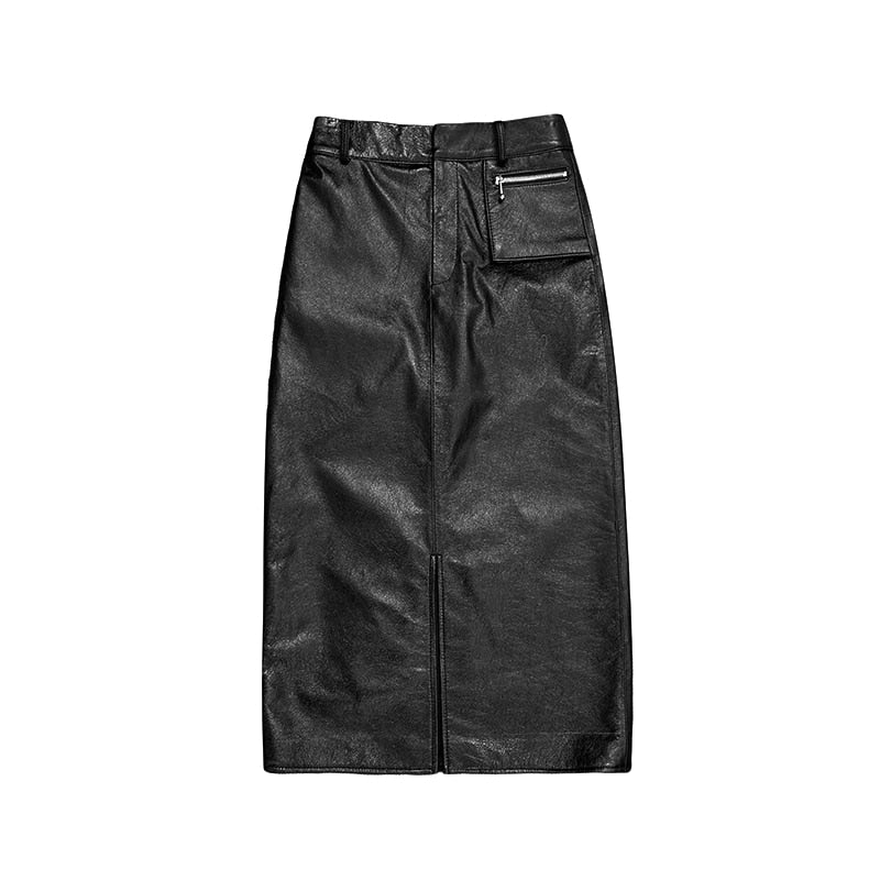 Long Skirt Women Stylish Imported Retro Bright Varnished Leather Slit